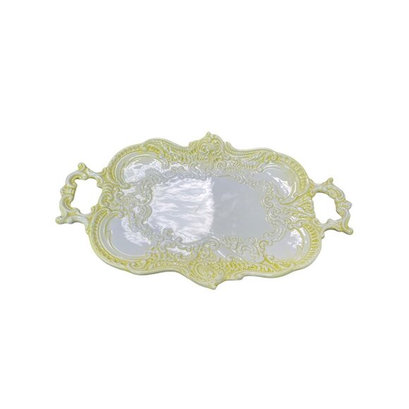 Italian Made Other - Italian Made Glazed Ceramic Yellow white ornate Farm Serve tray SKU 9596